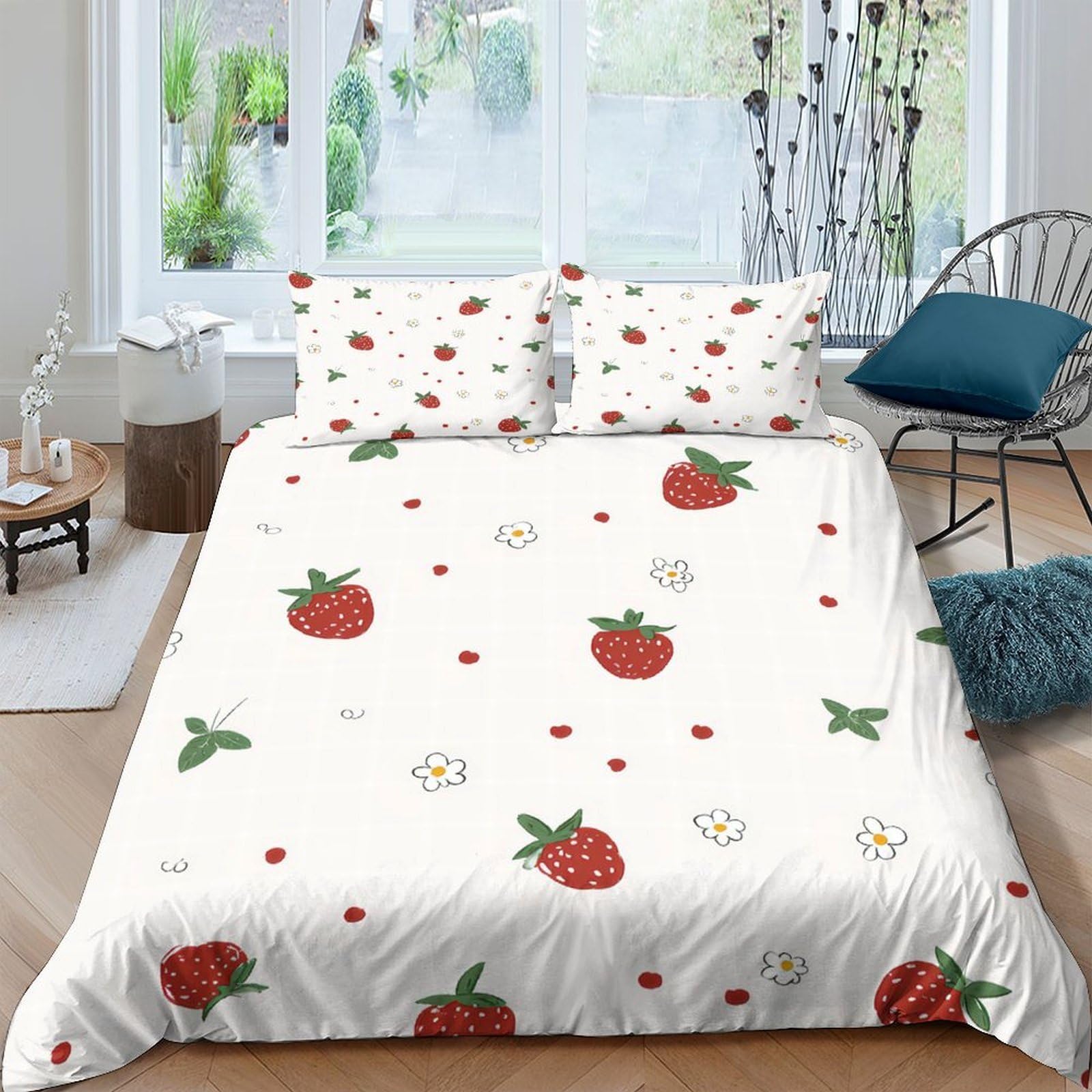 Ctjqhvkz Style-1 3D Printed Strawberry Pattern Fitted Sheet Microfiber Soft Breathable Daisy Bed Cover For Bedroom Dorm Mattress Decor Single（135X200cm）