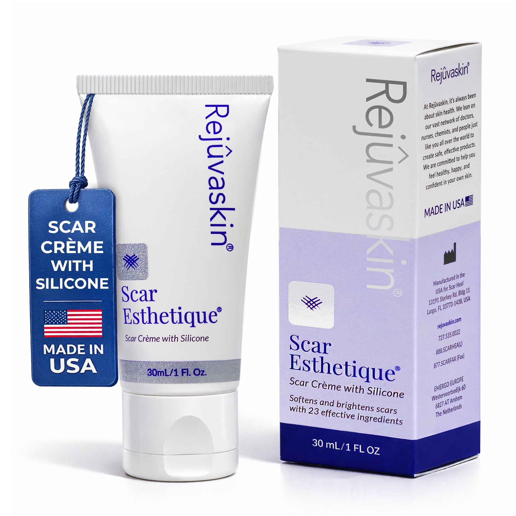 Scar Esthetique Scar Cream with Silicone, Reduces the Appearance of Surgical Scars, Burns, Stretch Marks, Keloids & Acne Scars, 30ml