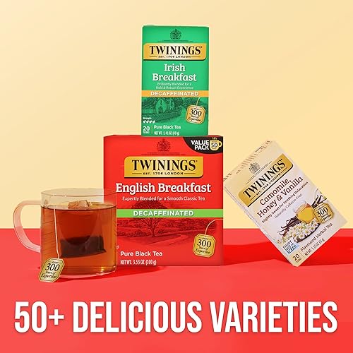 Miniatura 6 de Twinings Bolsas de té negro descafeinado Irish Breakfast envueltas individualmente, 20 unidades (paquete de 1), sabrosas, resistentes, disfruta