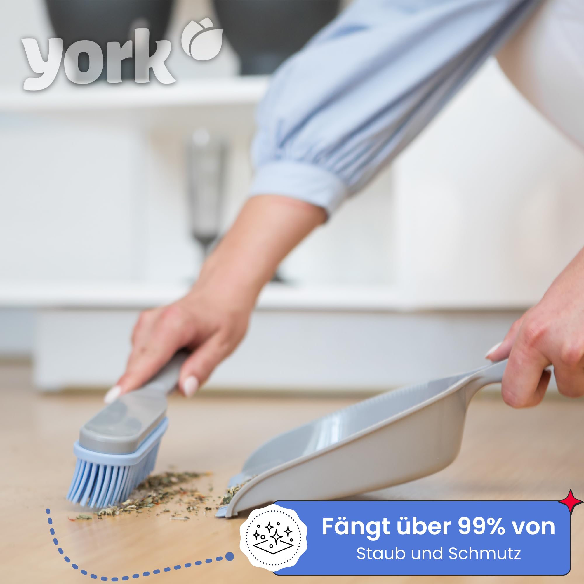 YORK BACTERIA STOP Zestaw do zamiatania i szufelki, gumowy zestaw miotły, zestaw szufelki, szybkie czyszczenie, działa dobrze w pomieszczeniach, w których przebywają małe dzieci.