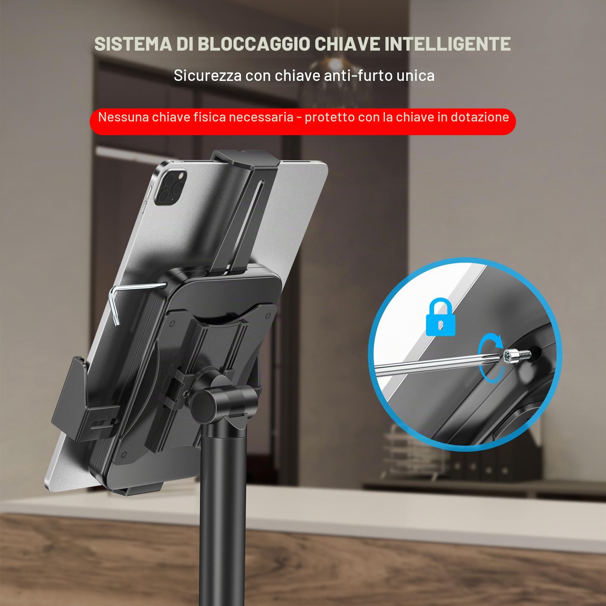 AboveTEK Supporto Tablet da Terra - Supporto POS iPad Regolabile Altezza, Supporto Girevole 360° Bloccabile per iPad 7,9"-11" - Supporto Antifurto Negozi