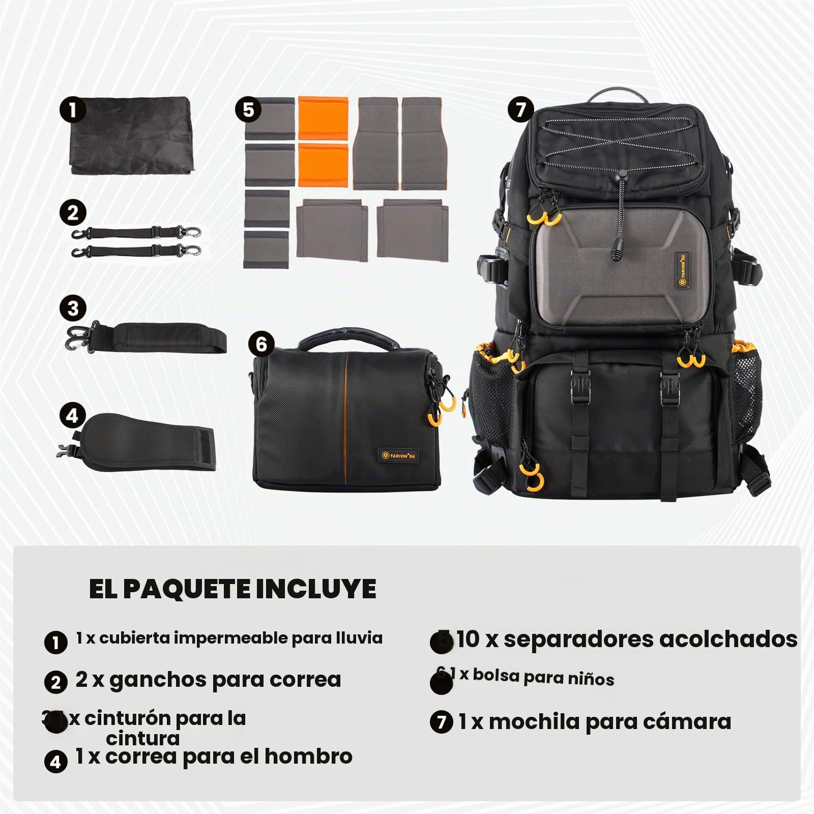 TARION Pro PB-01 Mochila Camara Grande Profesional Mochila Fotografia para Laptop Trípode Cámara Réflex Ordenador Impermeable Mochila Camara Senderismo