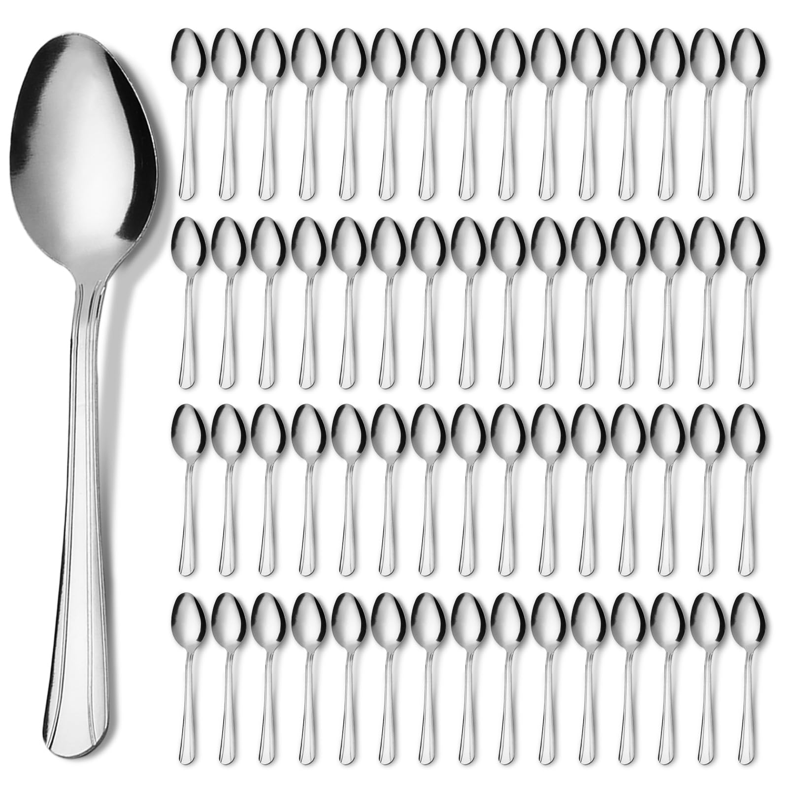 KOOMADE 60 PCS 7.2" Dinner Spoon Set - Premium Food Grade 18/0 Stainless Steel Tableware, Metal Cutlery Spoon, Tablespoons, Mirror Finish &amp; Dishwasher Safe, Silverware for Home, Kitchen or Restaurant