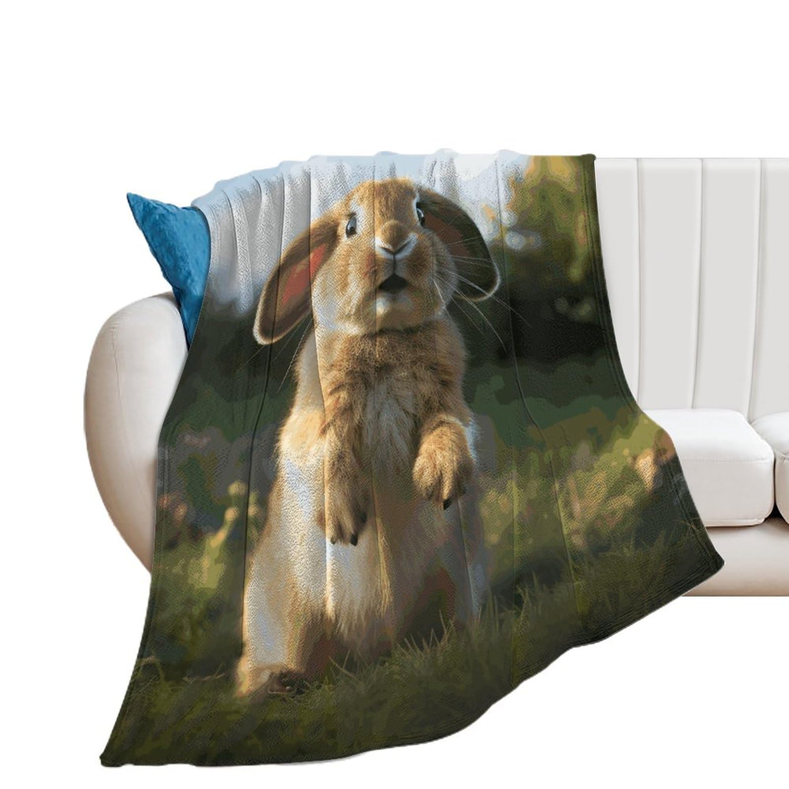 Couverture en flanelle pour voyage et camping avec motif lapin