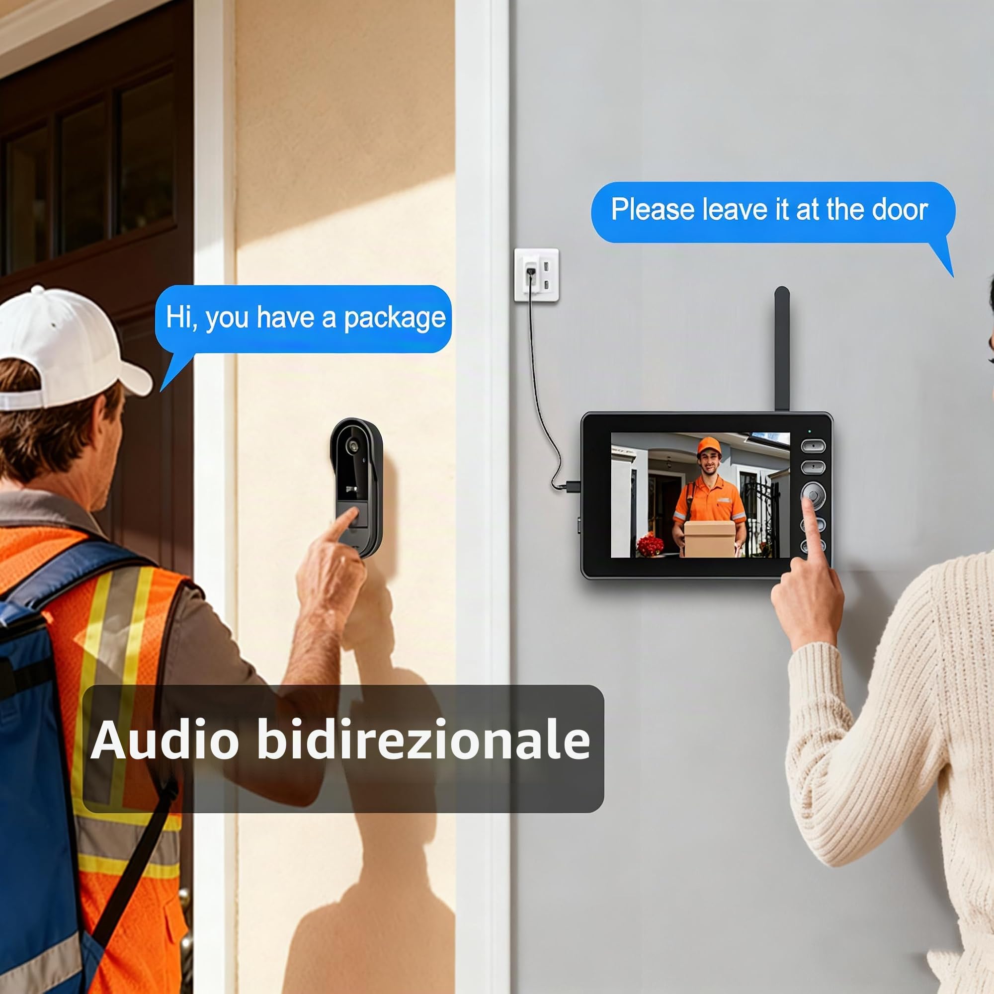 Winnes Videocitofono Citofono Senza Fili da Esterno con Schermo IPS 4,3'' Video Campanello con Telecamera 1080P 170°Angolo Visuale,Visione Notturna,Spioncino Digitale Senza WiFi/APP/Abbonamento