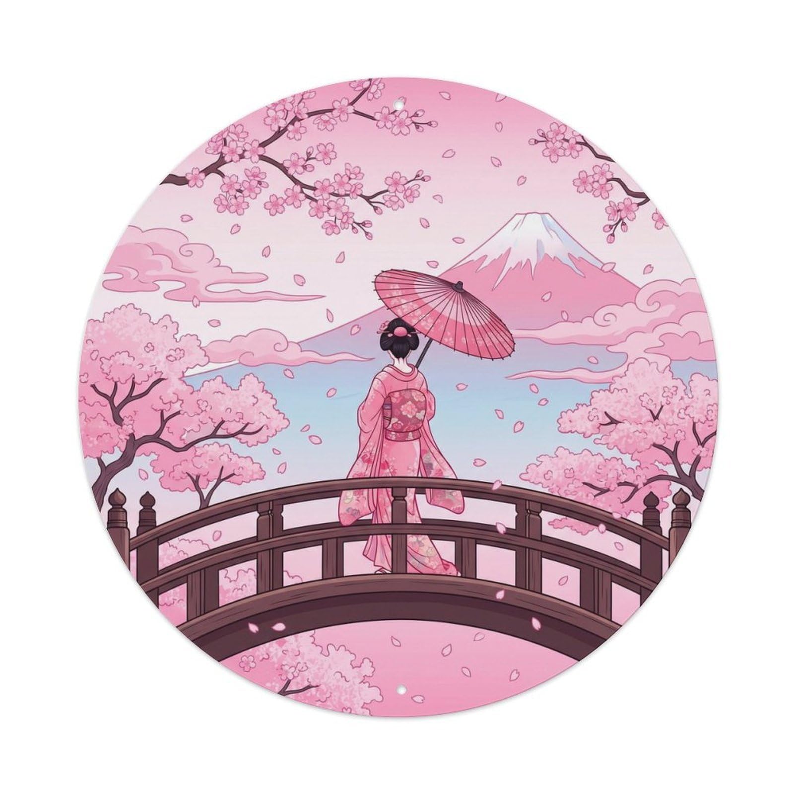 Galvaxio Style Japanese Kimono Woman In Pink Dreamscape Romantic Metal Tin Sign