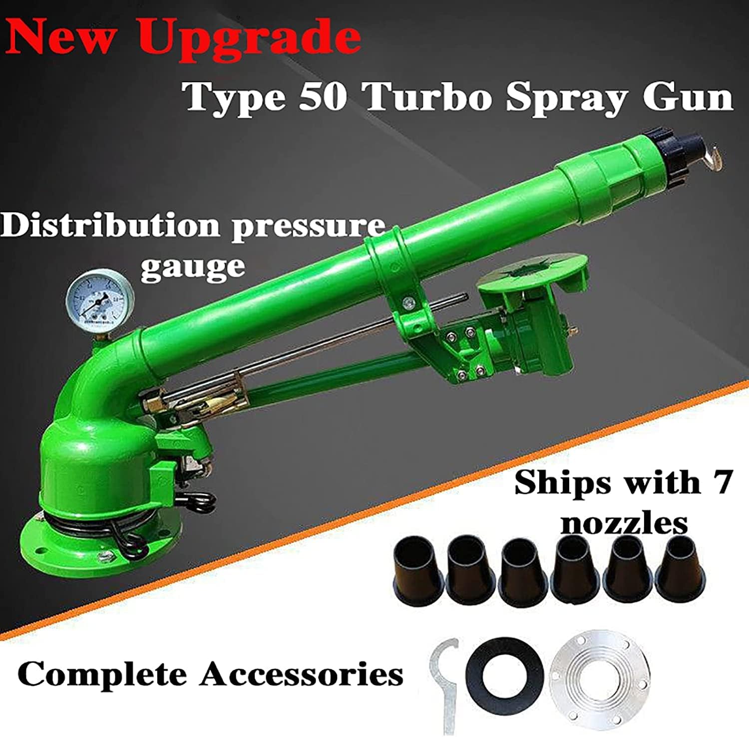 Impact Sprinkler with Pressure Gauge, 2" Farm Irrigation Spray Gun, 360° Large-Area Watering Spray, for Farm Lawn Garden Irrigation