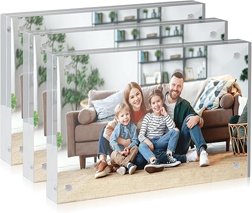 Marco acrílico magnético de 4 x 4 pulgadas, marco de fotos transparente independiente de doble cara sin marco para pantalla de escritorio, marcos de