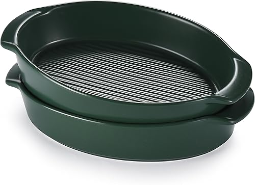 Bruntmor Juego de platos ovalados para horno, duraderos y versátiles, platos de cerámica para servir, aptos para horno, sartenes para hornear,