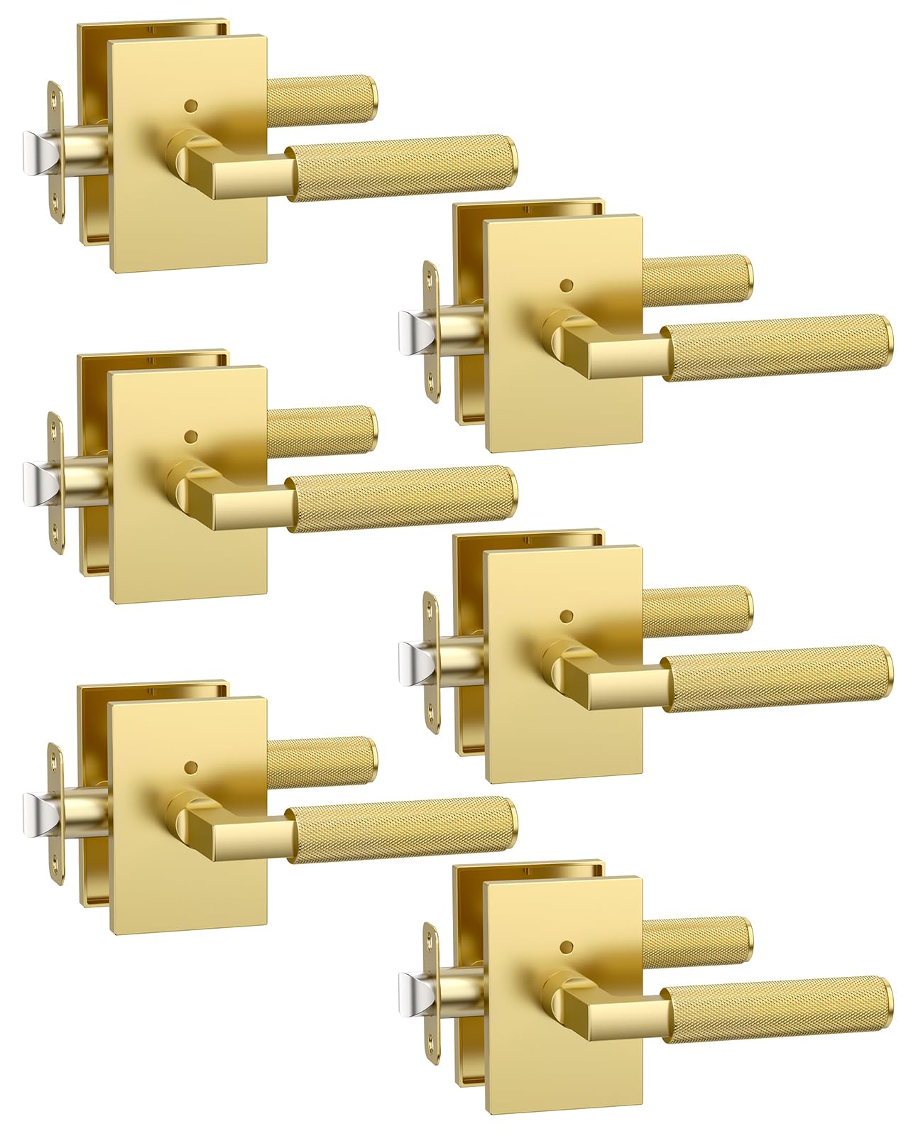 Photo 1 of Asidrama 6 Pack Brushed Gold Privacy Door Handles, Door Lever with Door Knobs Indoor for Bedroom or Bathroom, Heavy Duty Door Handles Interior with Locks for Left Right Sided Doors