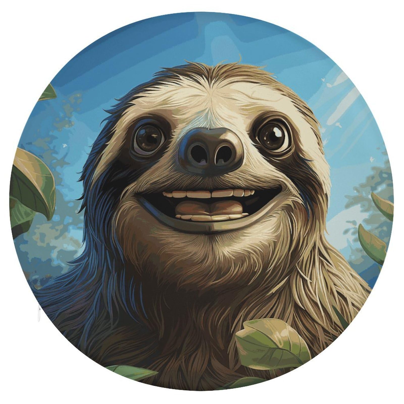 FekiLoot Cartoon Funny Sloth Circle Cushion Memory Foam Chair Pad Soft Warm Floor Cushions Reversible Seat Cushion Pads with Zipper for Indoor Outdoor Kitchen Dining Office