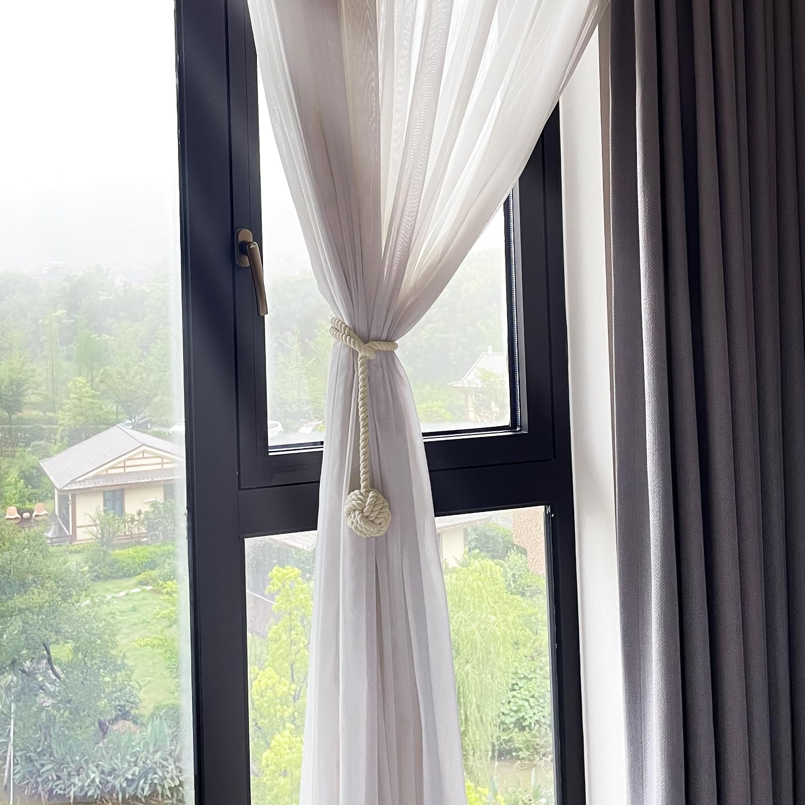 MAKNGRID – Hook Accessories Duty Curtain Decorative Tiebacks Curtain Indoor Heavy Farmhouse | & for | 2pcs Curtains Handmade Beige Holders Outdoor No Rope Rustic Drapery Holdbacks | Needed Knot Tie 2