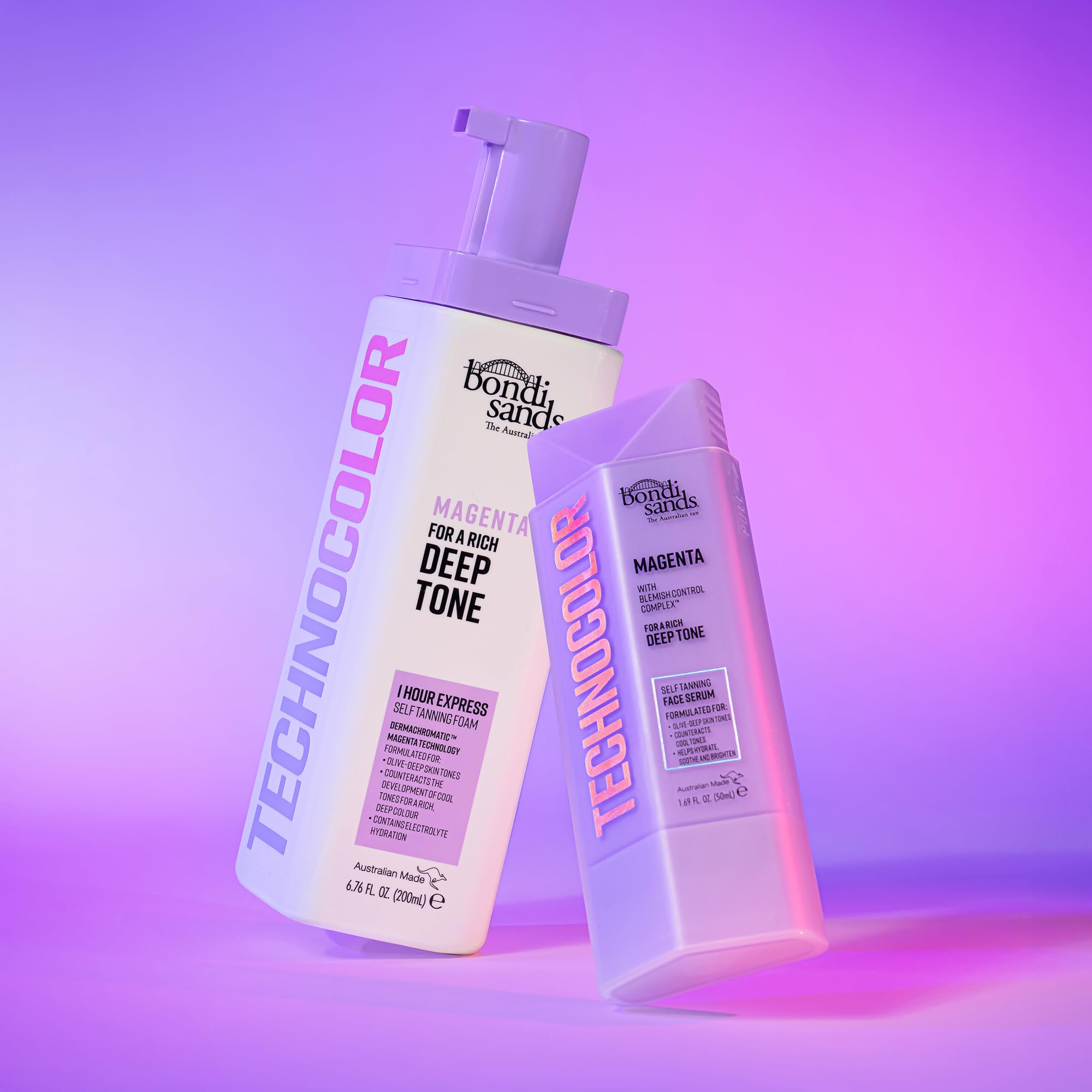 Bondi Sands Technocolor Magenta samoopalające serum do twarzy, łatwe nakładanie, bez smug, sztuczna opalenizna – wzbogacone witaminą C i rumiankiem 50 ml