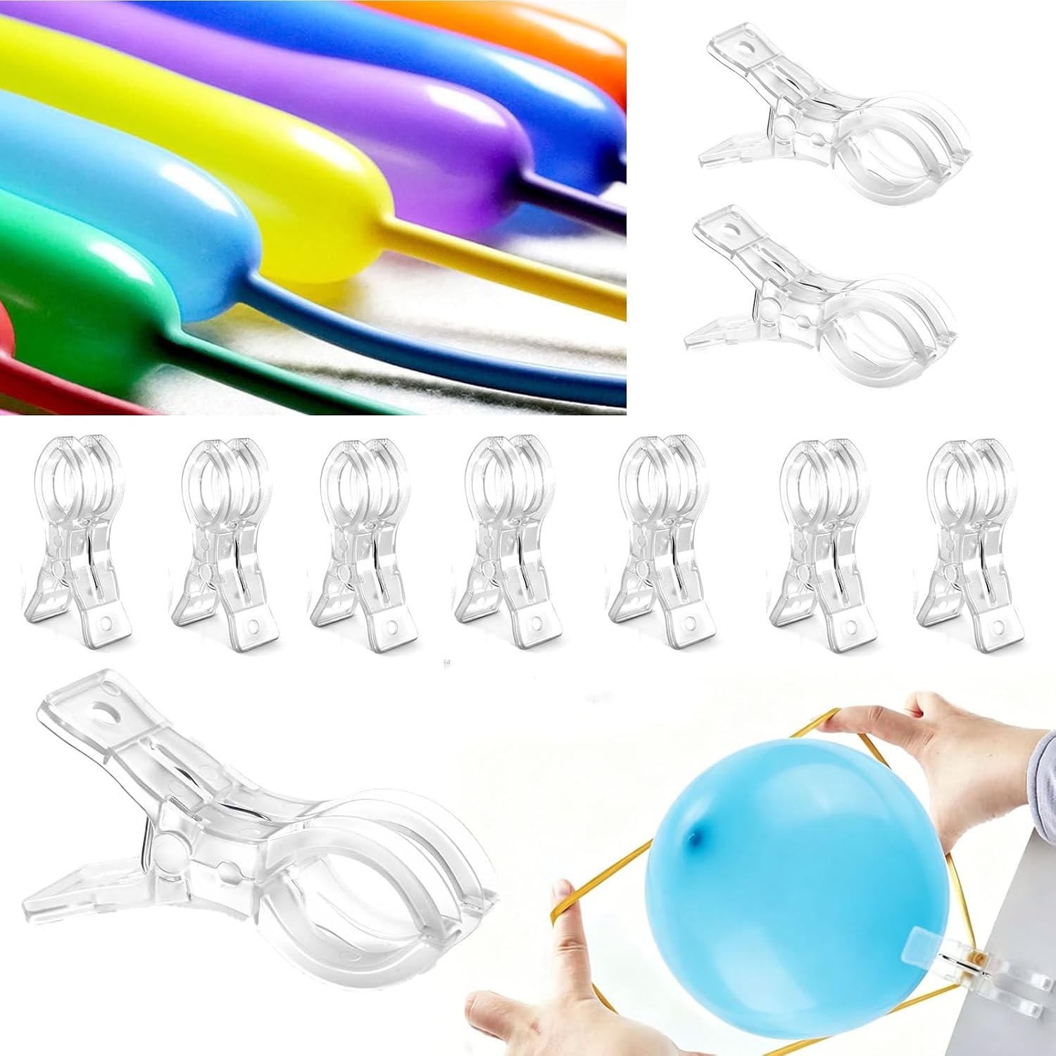 10 Pack Large Balloon Arch Clips+ 100 Pcs Long Balloons Kit