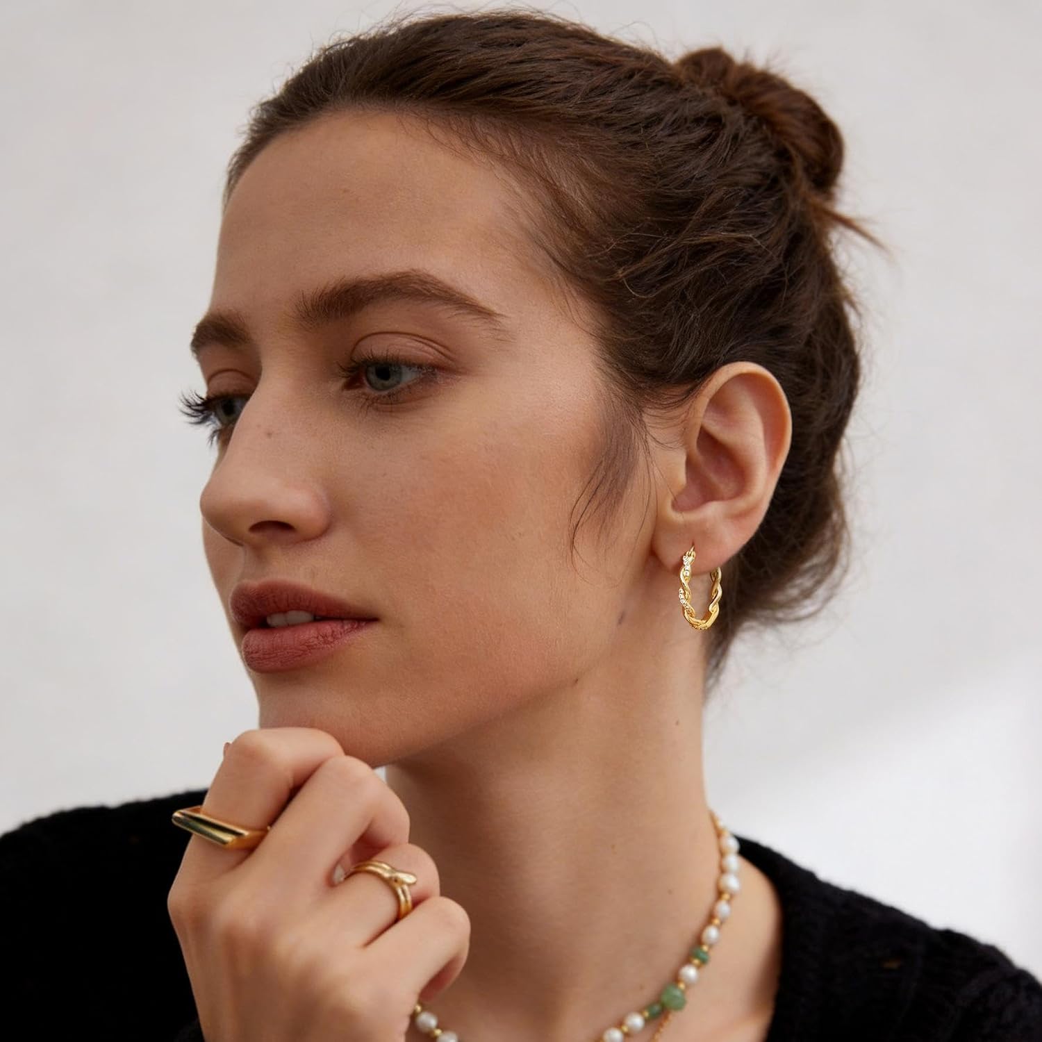 SPACMAG 14K Gold Hoop Earrings for Women 14K Gold Earrings for Women Gold Cubic Zirconia Hoop Earring for Womens Hoops Twisted Delicate Vines Hoops Earring for Womens 29 * 4mm