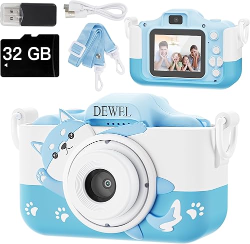 DEWEL Cámara para niños, cámara de juguete, cámara para niños, cámara de video digital selfie HD 1080P para niñosniñas, mini videocámara para niños
