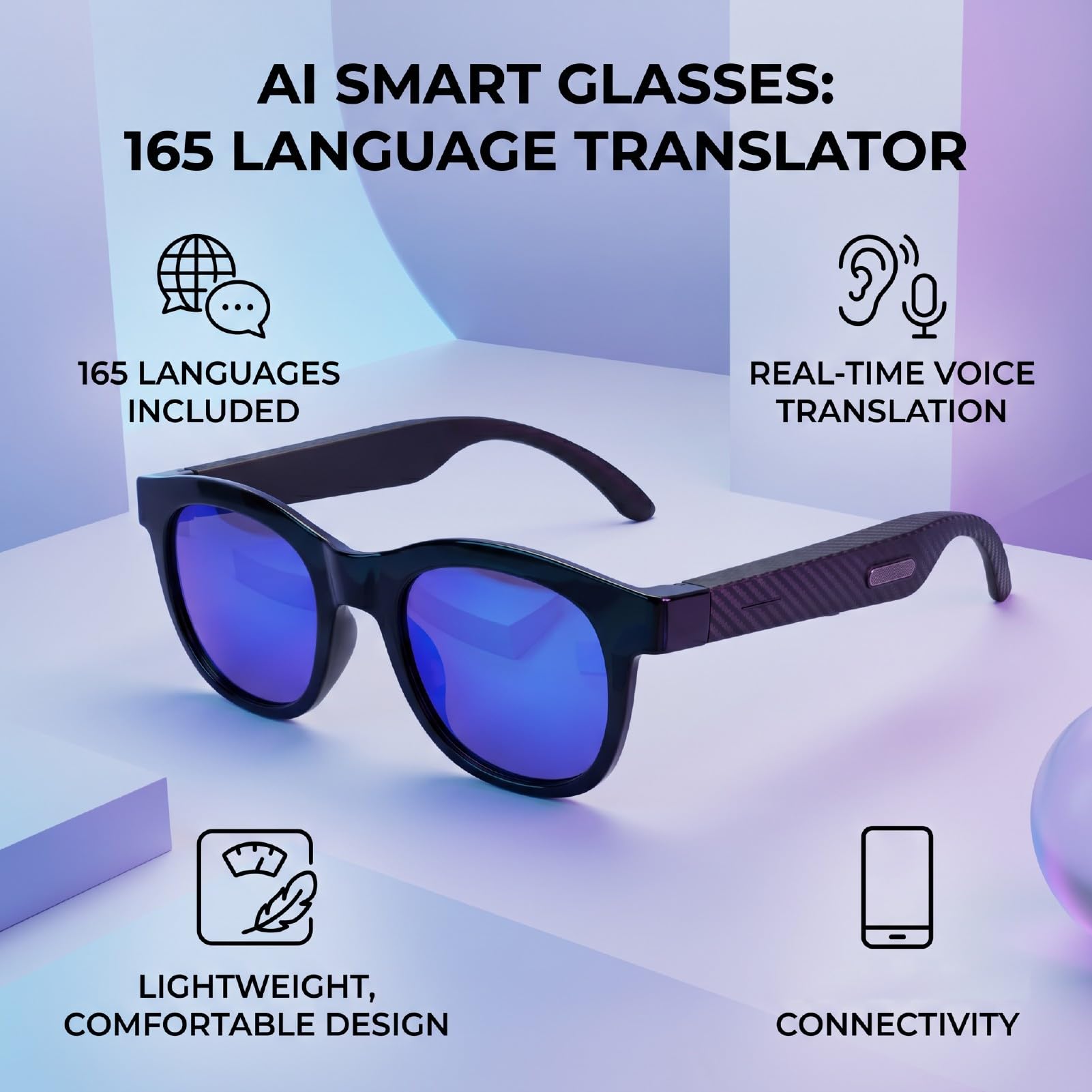 Occhiali Intelligenti per Traduzione Bluetooth 5.4 AI (BLUE)