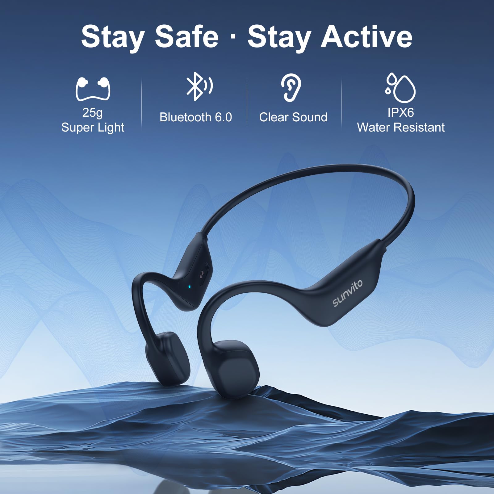 Cuffie a Conduzione Ossea Bluetooth 6.0, Auricolari Wireless Open Ear, Impermeabili IPX6, Connettività Doppia, 10 Ore di Autonomia, Cuffie Sportive per Corsa, Ciclismo e Palestra