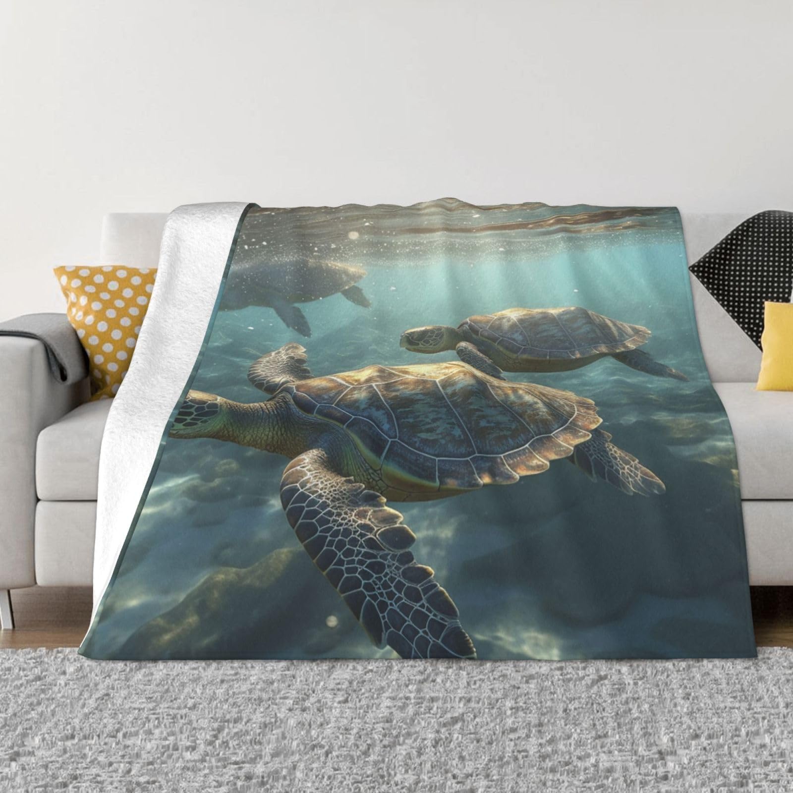Couverture polaire tortue de mer contre le froid, plaid flanelle léger et chaud