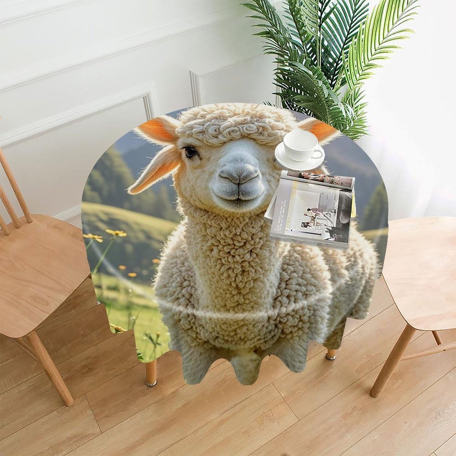FekiLoot Lamb Tablecloth Decorative Round Table Cloth Wrinkle Resistant Washable Circle Table Cover Round Tablecloth for Picnic Party Camping Dining 60 Inch