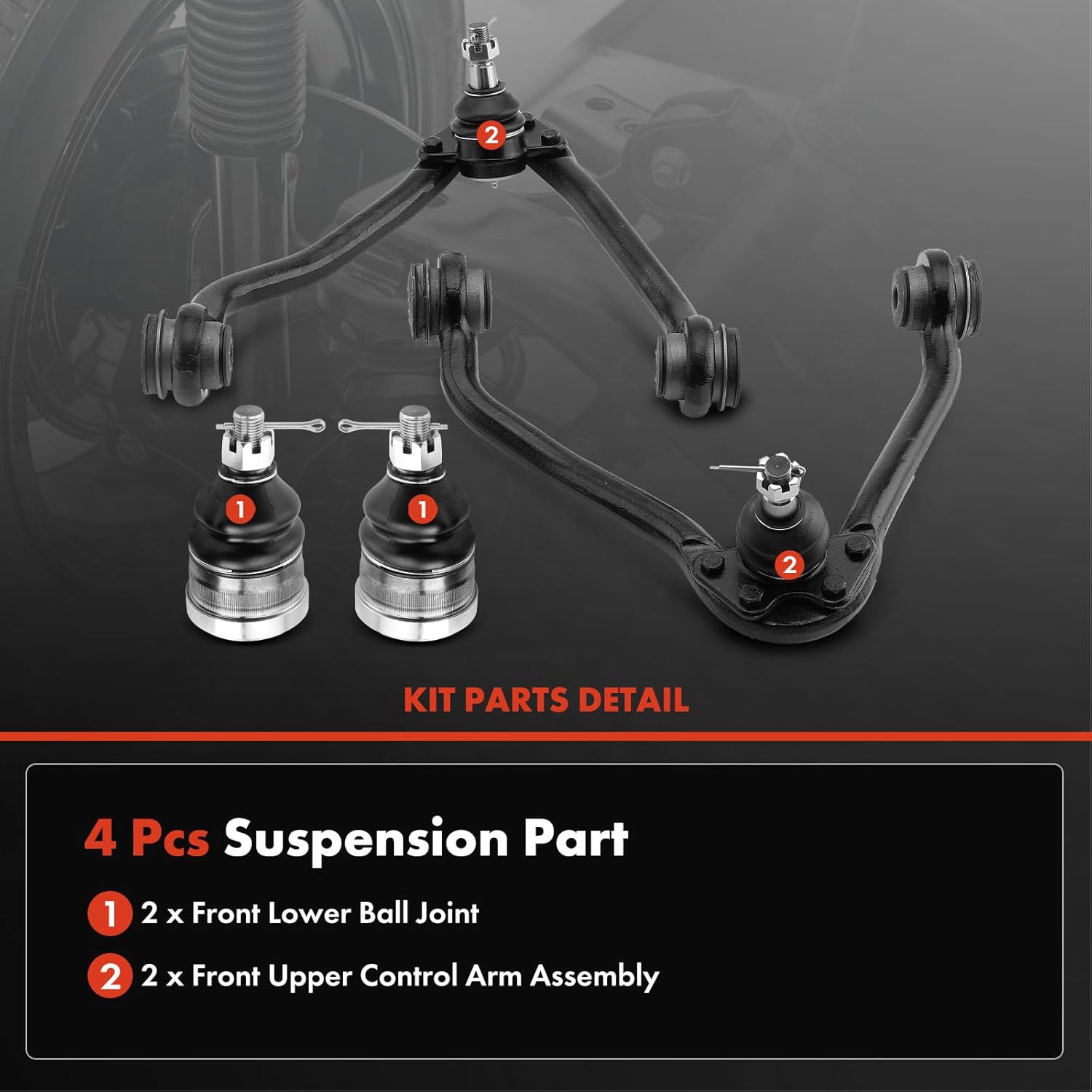 A-Premium Set of 4, Front Upper Control Arm, Lower Ball Joint, Compatible with Chevrolet & GMC - 1989-2002 - Express 2500/3500, Savana 2500/3500, C2500, C1500/C2500 Suburban, C3500