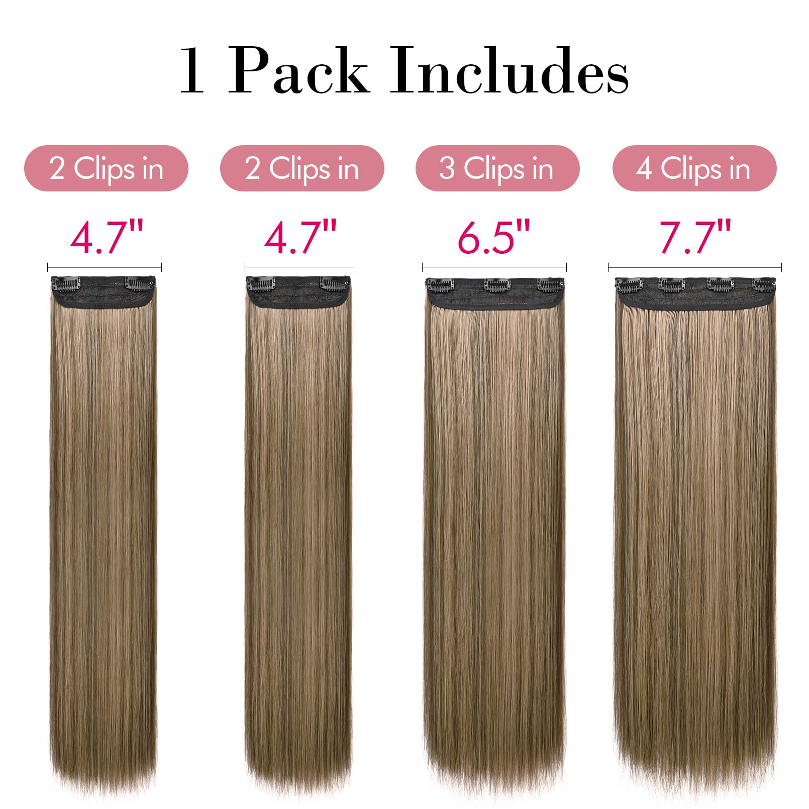 ✨24” STRAIGHT BLACK BROWN 280 G  4 PEICE CLIP INS✨ Clip in Long Wavy Synthetic Hair Extension 24 Inch Ombre  main image 2