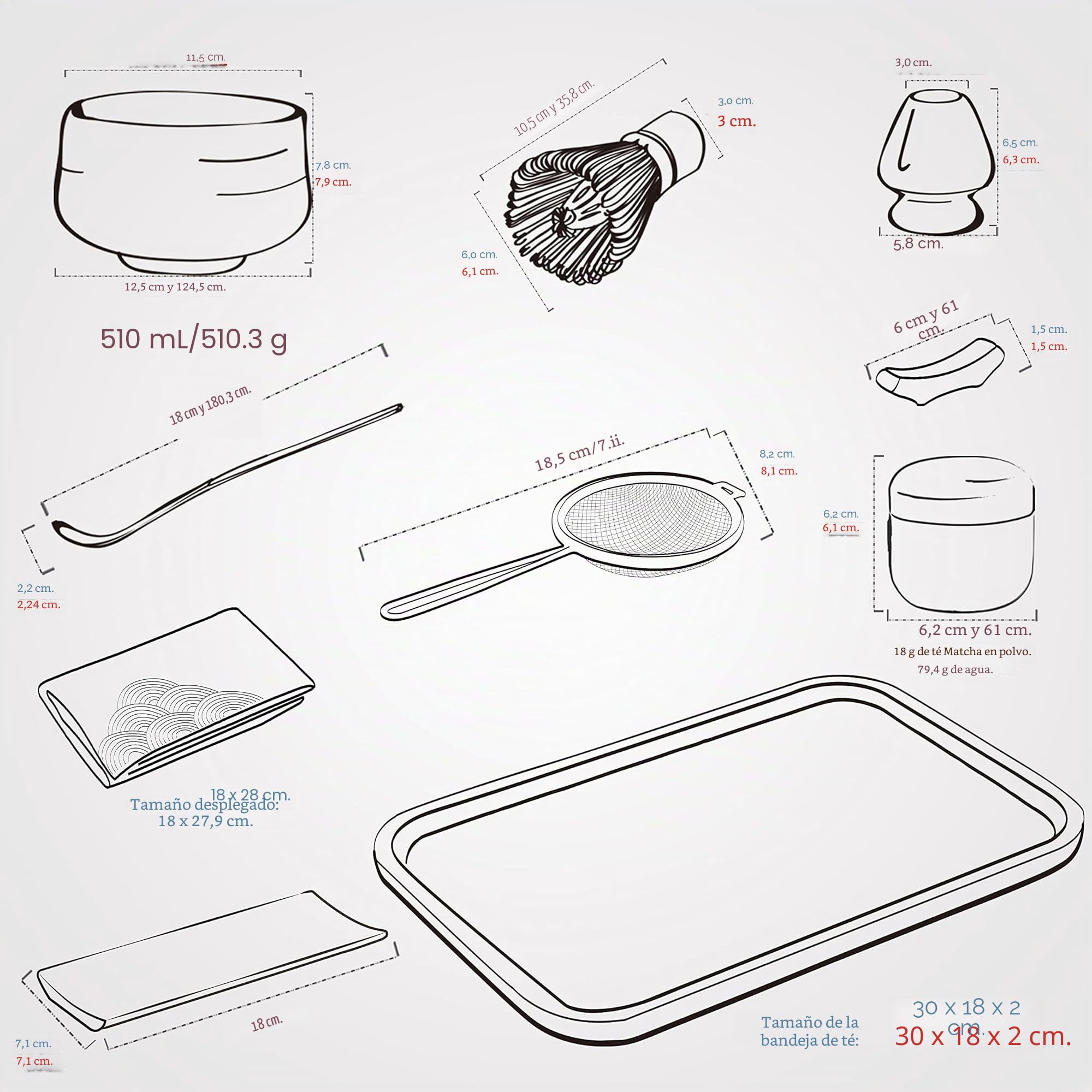 TEANAGOO Juego de té japonés, juego de batidores Matcha, cuenco batidor de bambú Matcha (chasen), pala (chashaku), soporte para batidor, O6, bandeja de té en polvo de té verde