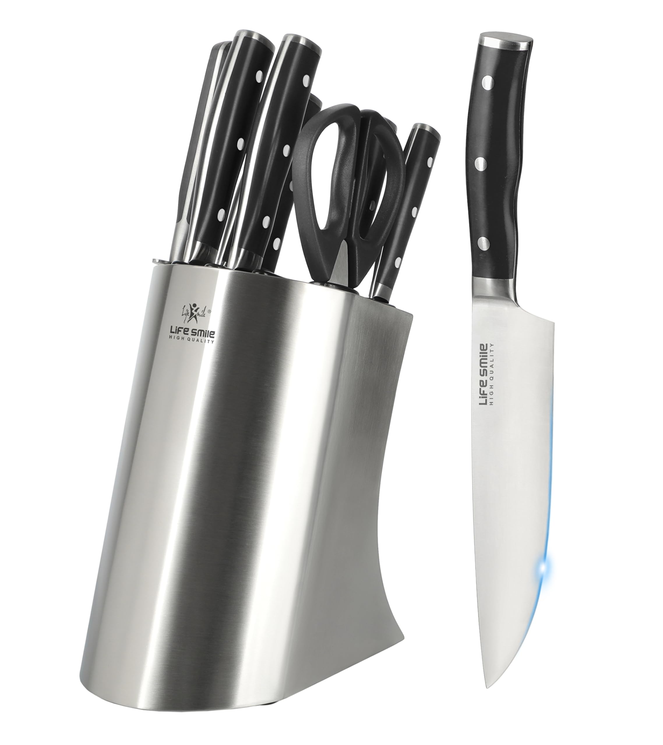 Sponsored Ad – LIFE SMILE Kitchen Knife Set - 10 Pieces High Carbon Stainless Steel Knife Block Set with Sharpener - Ergonomic fixed Handle, Ultra Sharp Chef kitchen knives Black