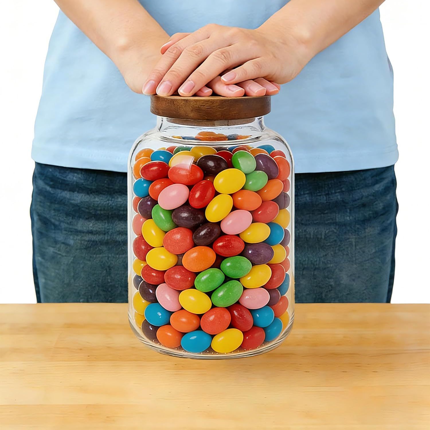 2-Pack Glass Storage Jars with Wooden Lids Single 64 fl oz/1900ml,Glass Canister Set, Airtight Containers for Kitchen Dry Goods, Coffee, Tea, Sugar,Flour,Candy, Cookie, Pasta