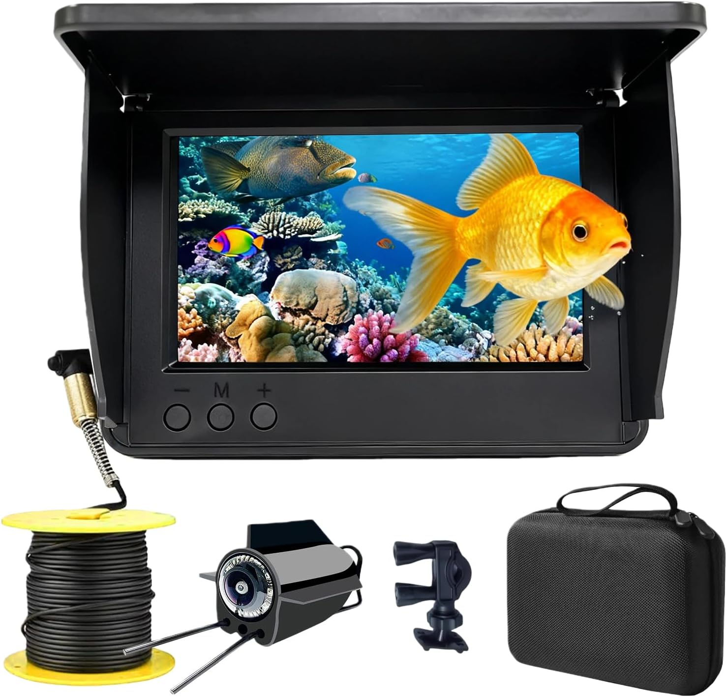 Ice Fishing Underwater Camera 4.3" Monitor, Portable Fish Finder Camera with Night Vision & Live View, 65ft Cable, IP68 Waterproof for Kayak & Boat Fishing