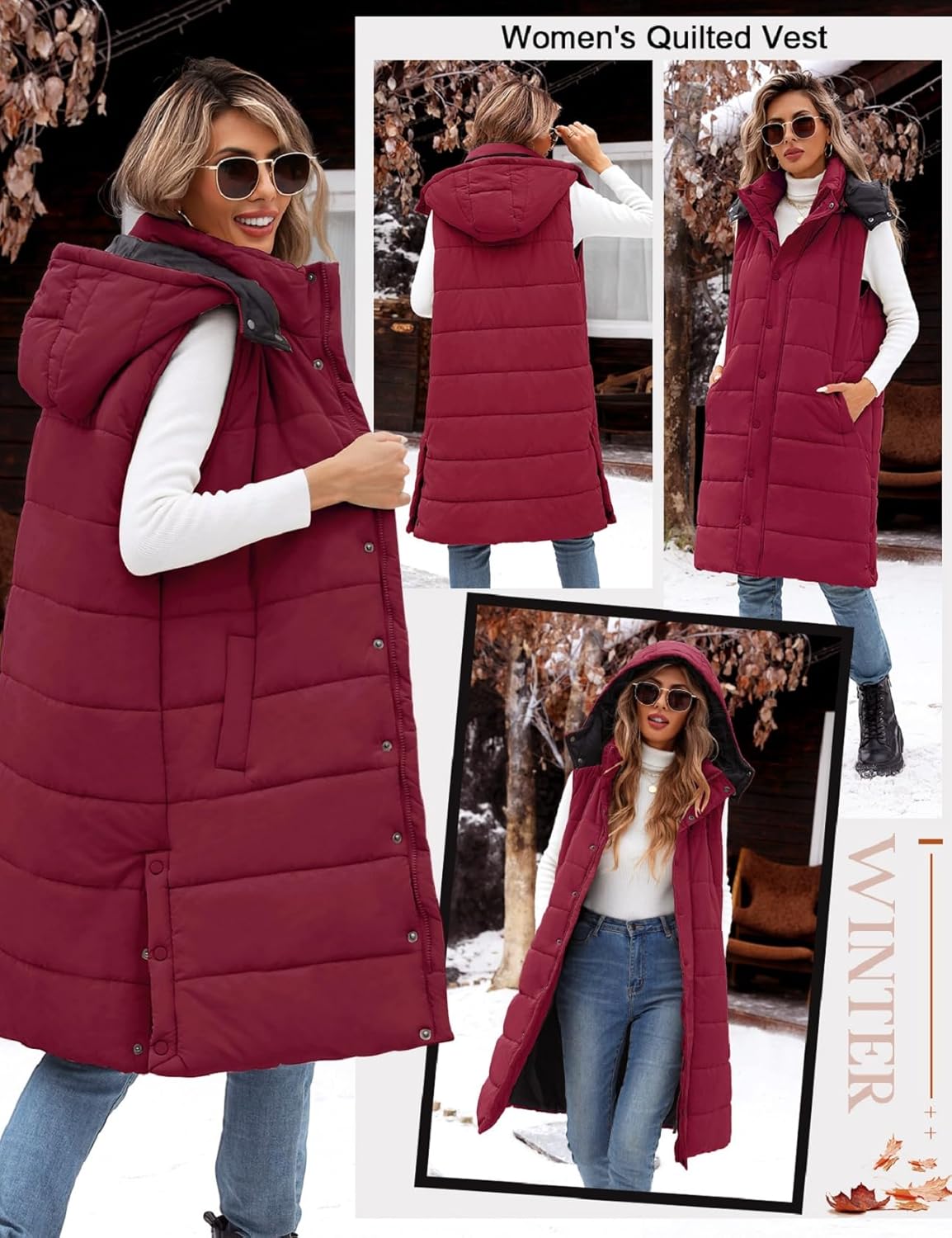 Long Puffer Vest Women With Hood Sleeveless Down Vest Warm Jacket Winter Coat With Pockets - Image 2