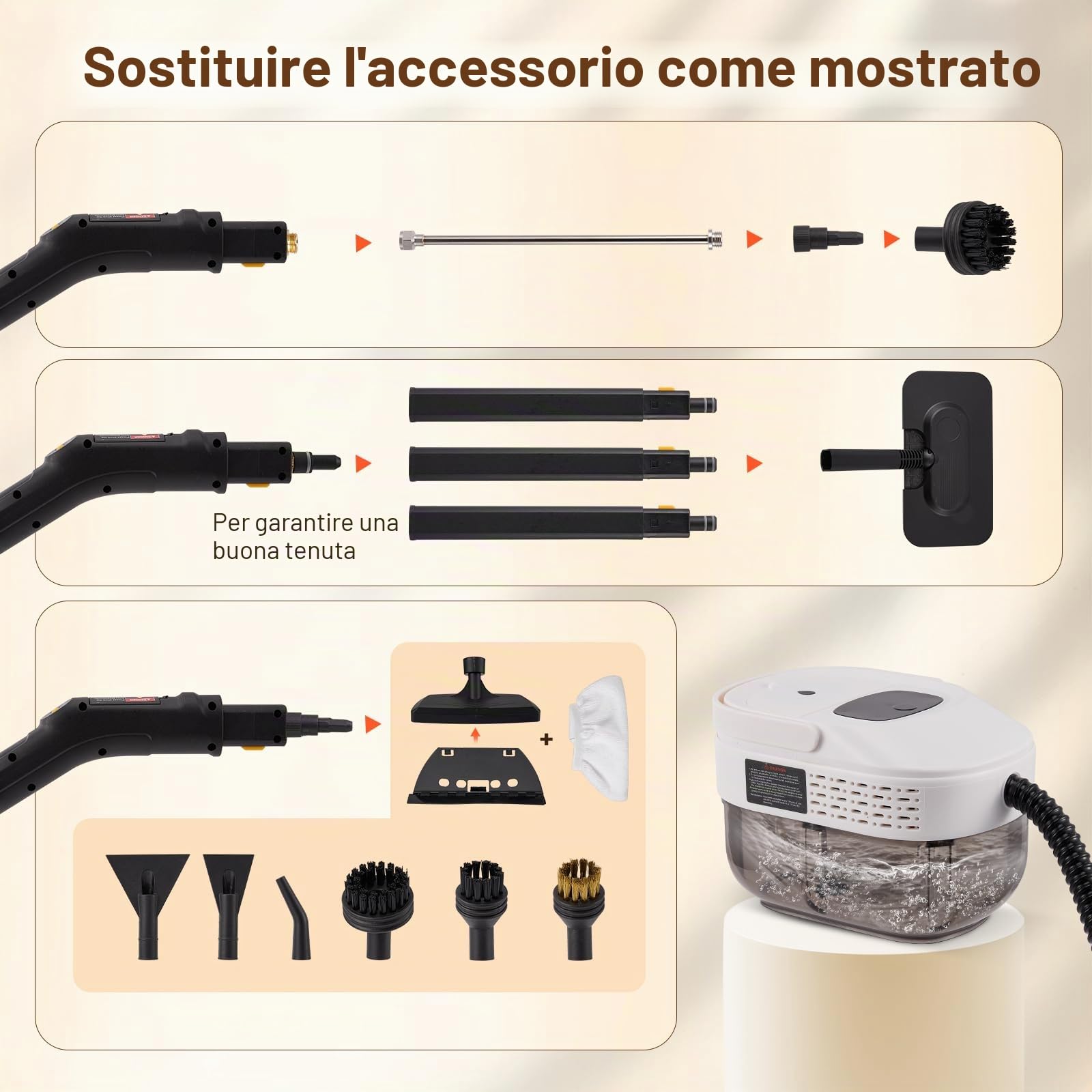 Pulire a Vapore,2500W Pulizia a Vapore Portatile con 19 Accessori,1600 ML di Serbatoio Dell'acqua,105 °C Vaporetto Portatile di Mobili Lmbottiti per Mobili da Cucina, Bagno, Auto, Pavimento, Divano