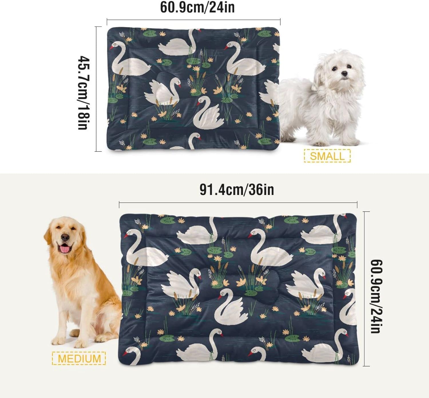 review Ultra Soft Pet Bed Washable Dog Bed Crate Mat for Dogs Fleece Dog Crate Kennel Pad Cat Pet Bed Liner 36x24in Swan with Flowers