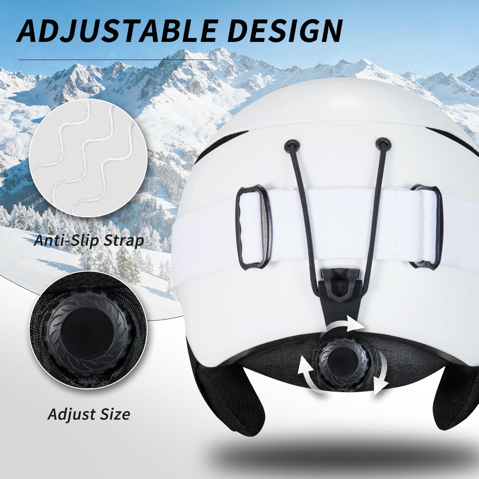 Casque de Ski Casque de Snowboard avec Détachable Cache Oreilles pour Unisexe Anti-Vent Anti-UV Casques de Neige pour Snowboard (Blanc Brillant, S)