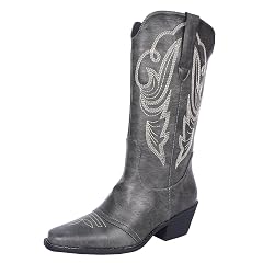 Cowboy Boots for Women Cowgirl Mid Calf Western Boots Embroidered Chunky Heels Pointed Toe Pull On Perfect for