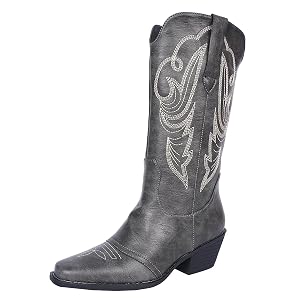 Cowboy Boots for Women Cowgirl Mid Calf Western Boots Embroidered Chunky Heels Pointed Toe Pull On Perfect for