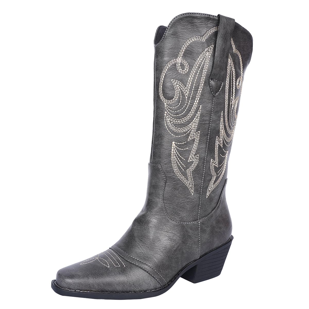 Cowboy Boots for Women Cowgirl Mid Calf Western Boots Embroidered Chunky Heels Pointed Toe Pull On Perfect for