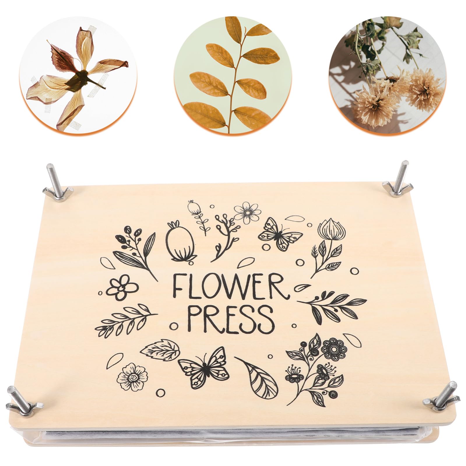 Cabilock Kit per Pressa di Fiori Fai da Te Pressatura Uniforme delle Foglie in Legno e Metallo, Set Completo per Specimen di Piante per Ragazzi e Attività DIY