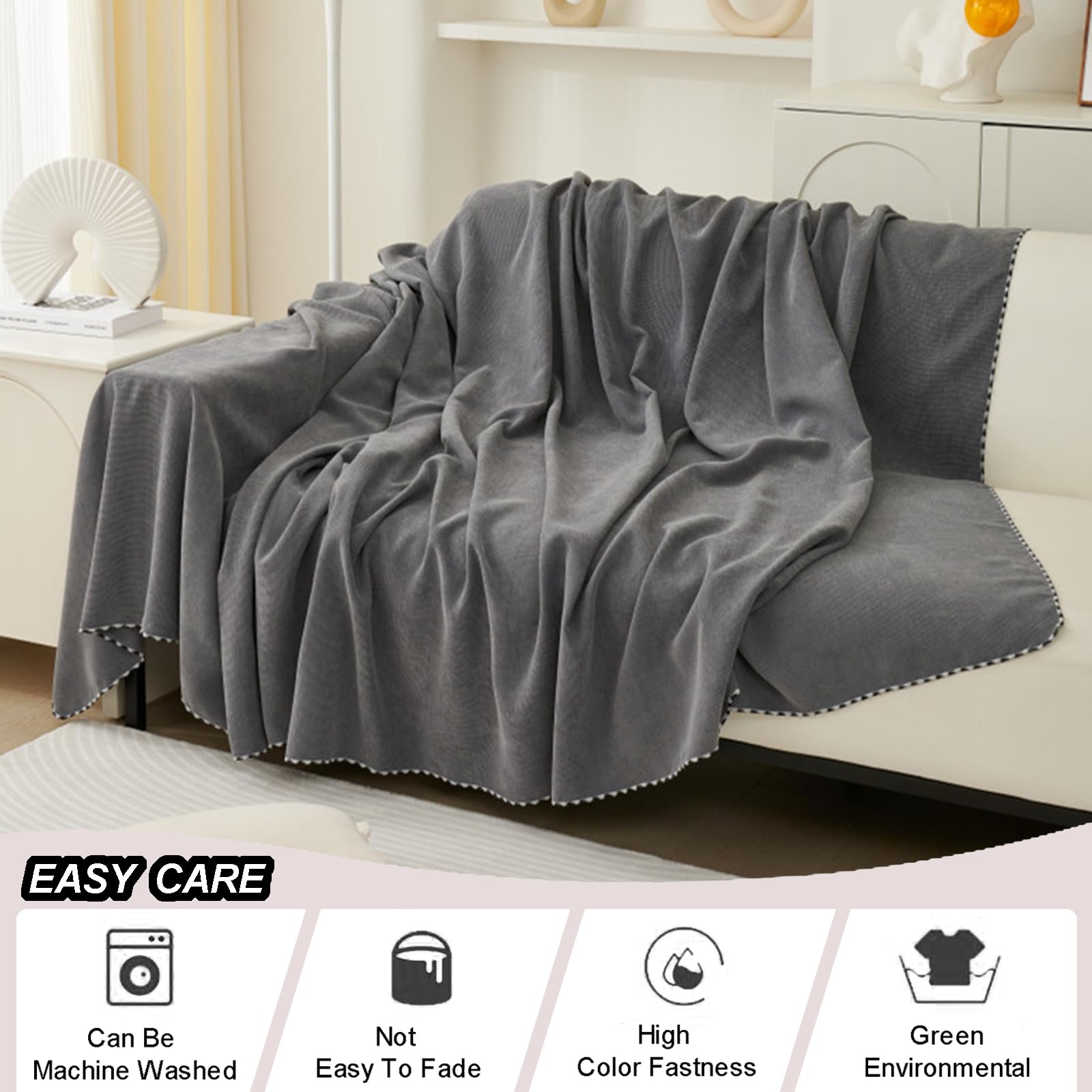 Housse Plaid De Canapé 1 2 3 4 Places Jeté De Canapé Serviette De Canapé Universelle d'angle en Forme De L Couverture Multifonction pour Chat Rebelle Tissu Chenille(180X380cm,Beige)