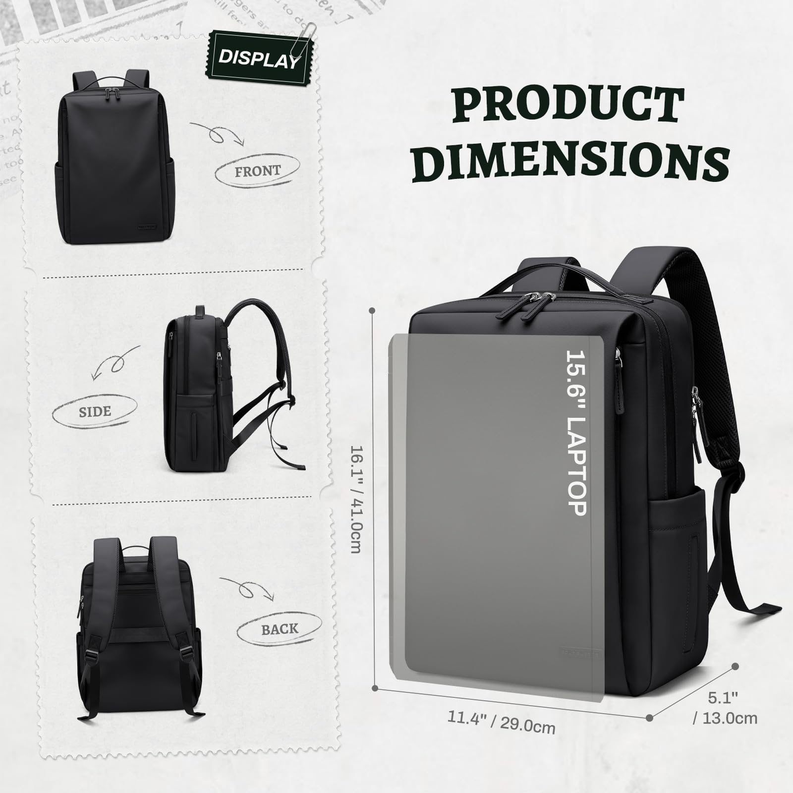 GOLF SUPAGS Zaino in Similpelle per Uomo Donna, Multifunzionale Resistente all'acqua Zaino da Viaggio, Zaino Porta PC Donna da 15.6 Pollici Notebook, per Lavoro Universita Viaggio
