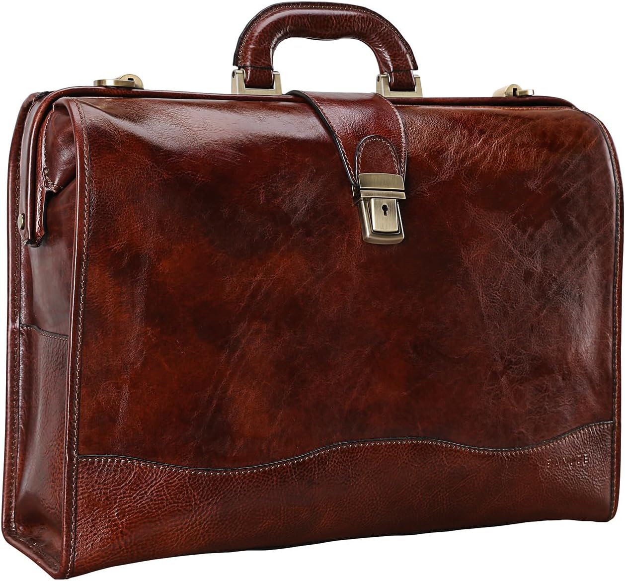 Banuce Premium Full Grain Italian Leather Lawyer Briefcase for Men 15.6 inch Vintage Doctor Bag Attache Case with Lock for Business Travel Office Work Coffee Brown