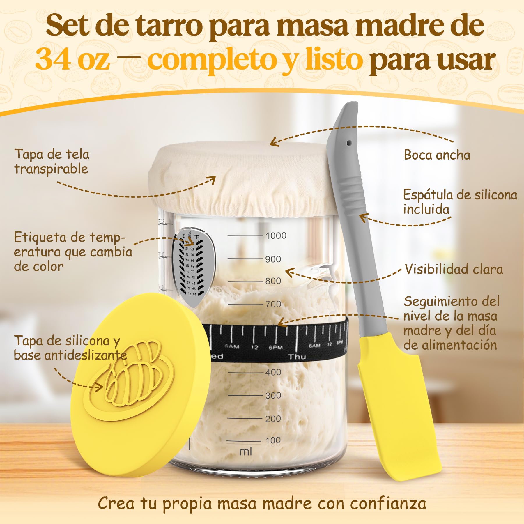 Kit Masa Madre 25 Piezas – Banneton de Cuerda de Algodón y Accesorios Panadería – Utensilios para Hacer Pan Casero – Regalo Ideal para Panaderos, Mujeres y Mamás