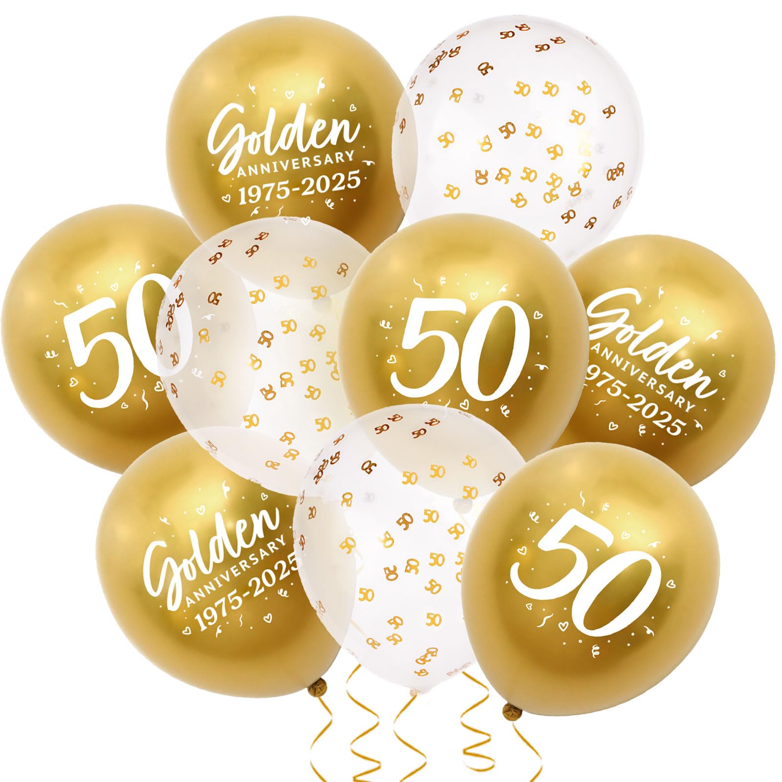 24 Pcs 50th Gold Wedding Anniversary Decorations 1975-2025 Anniversary Balloon Set for Anniversary Party Supply（Golden）