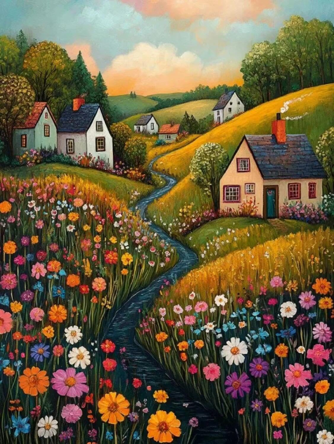 Rqwybcaxn Bead Cross Stitch Kits Fantasy Town 40x50cm