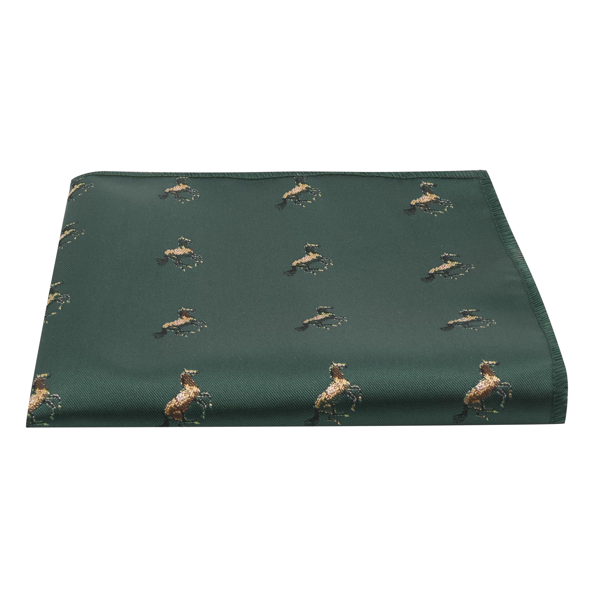 King & Priory Dark Green Embroidered Horse Pocket Square, Handkerchief