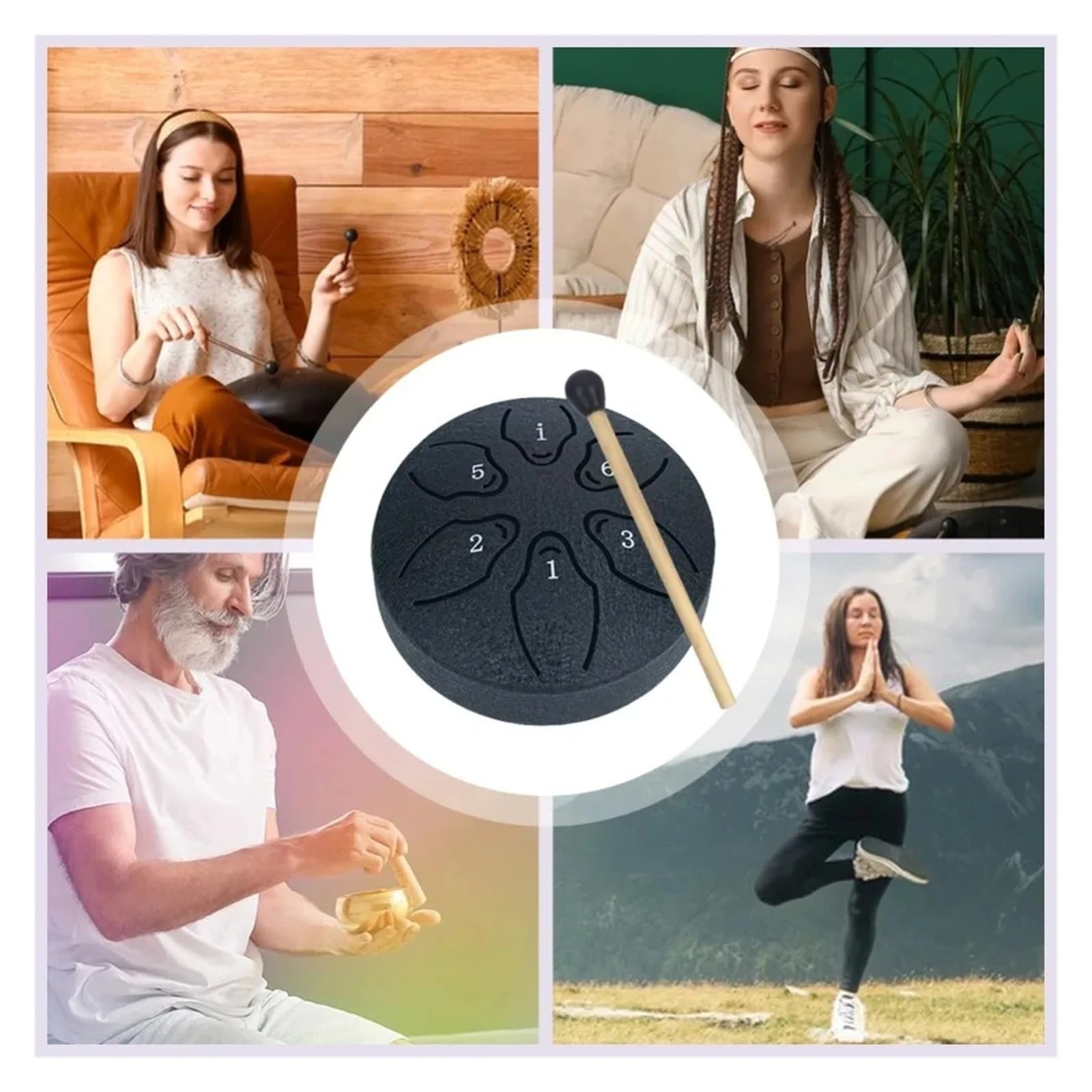 3-calowy stalowy bęben językowy 6 nut, przenośny bęben przeciwdeszczowy do jogi, prezent muzyczny dla Handpan(Gold)