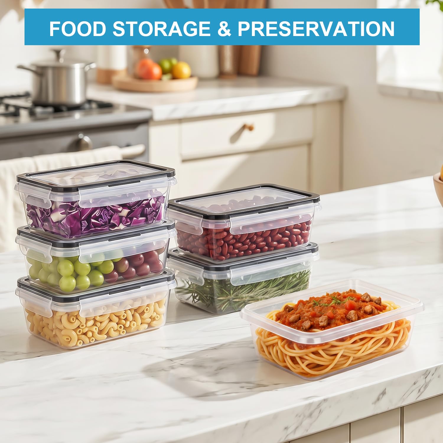 Hotec Set di contenitori salvafreschezza con coperchio, 10 x 1 l, clip & close, Meal Prep, 100% di densità, lavabili in lavastoviglie, congelatore, forno a microonde, congelatore e cucina