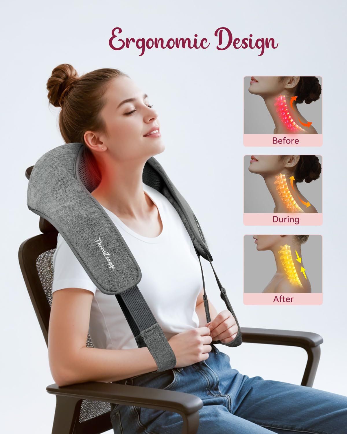 Masajeador de cuello inalámbrico para aliviar el dolor de tejido profundo, masajeador Shiatsu de cuello y hombros con calor, masajeador inalámbrico para dolor de espalda y hombros, regalos para