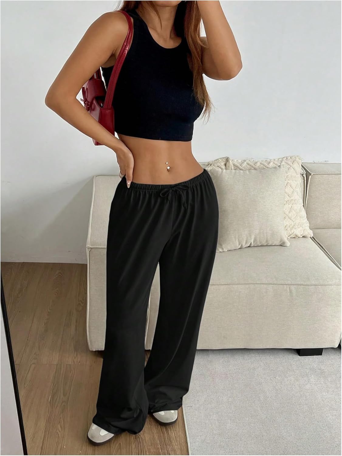 Women's Drawstring Waist Straight Streetwear Long Wide Leg Pants Casual Loose Baggy Workout Long Fall Sweatpants - Image 3