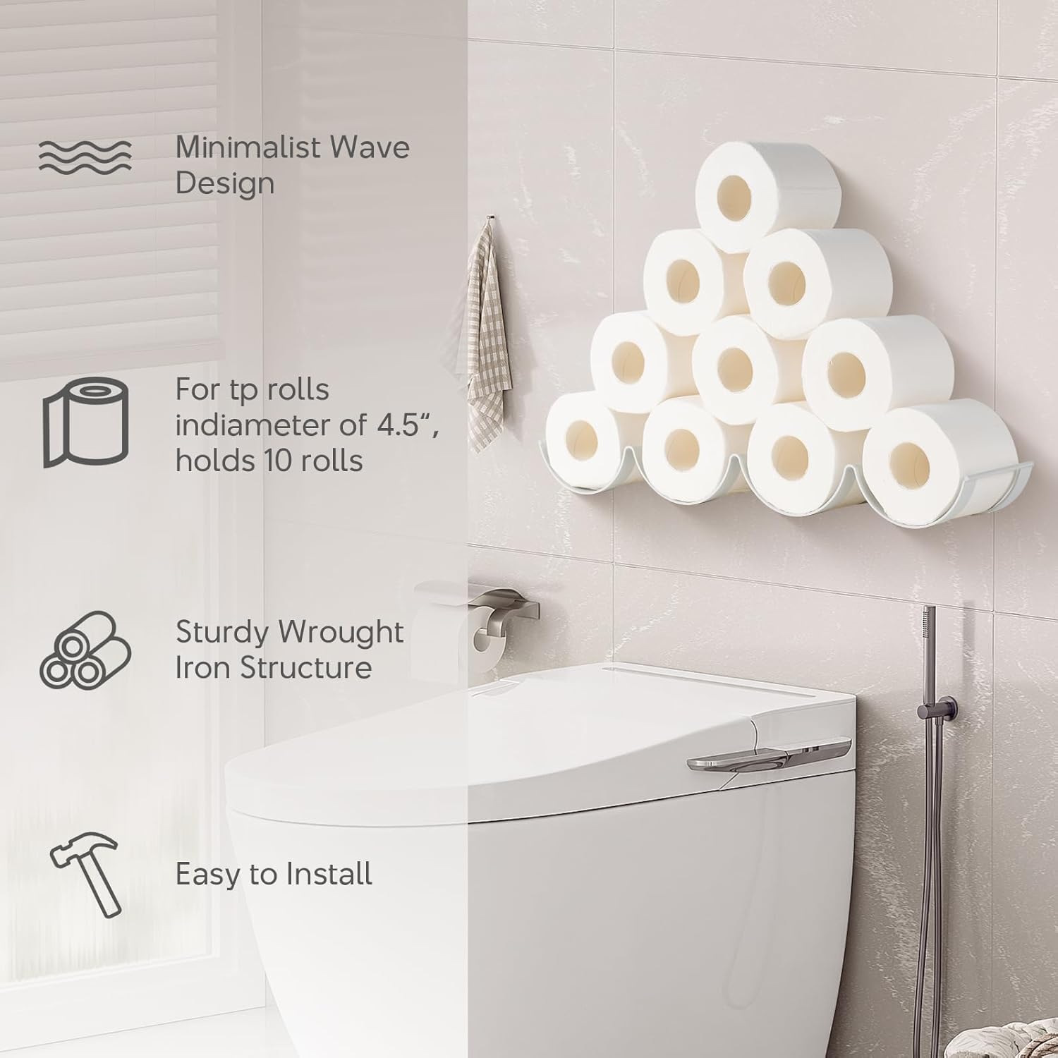 Wall Toilet Paper Holder for Extra 10 Rolls, Iron Wall Mount Toilet Roll Holder, Cloud Floating Toilet Paper Storage Rack, Metal Paper Roll Towel Holder Bathroom Decor Tissue Holder Shelf